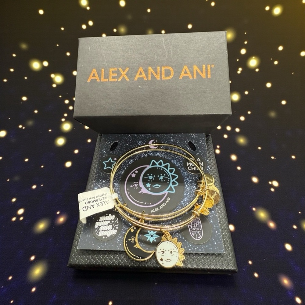 🖤💛ALEX AND ANI🖤💛Mystical Best Friends Set of 2 Charm Bangles in Shiny Gold/NWT